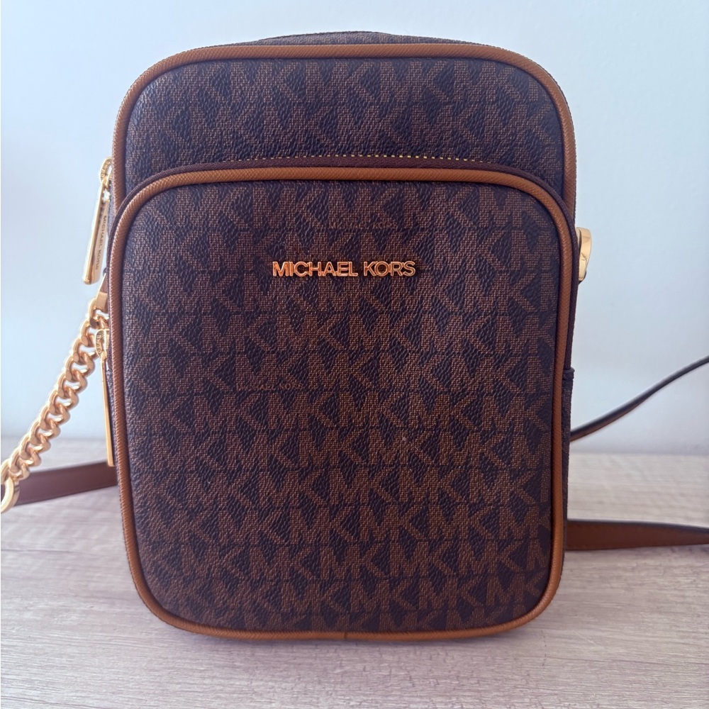 Michael Kors Jet Set Travel Medium Logo Crossbody Bag Brown